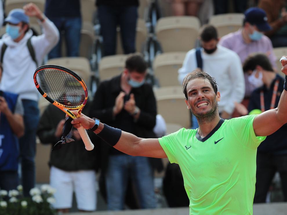 Nadal celebra el triunfo tras el partido