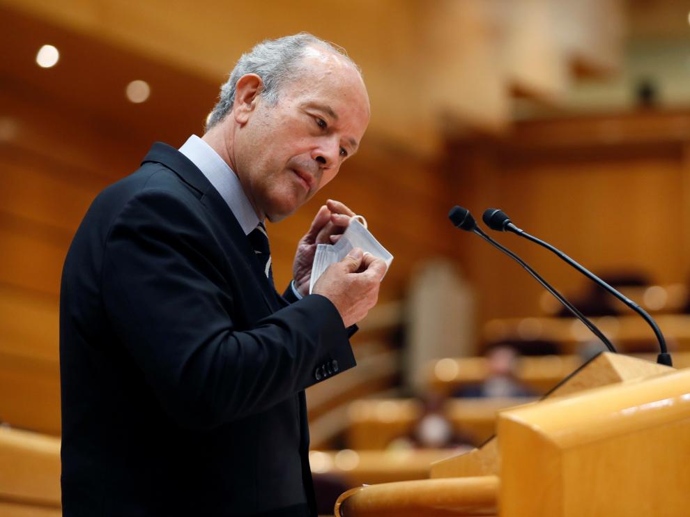 El ministro de Justicia, Juan Carlos Campo, interviene durante la sesión de control al Gobierno celebrada en el Senado