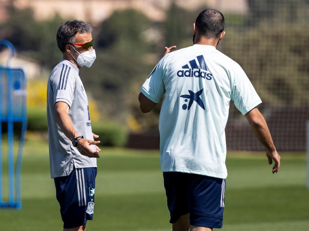 Luis Enrique durante el entrenamiento de este miércoles