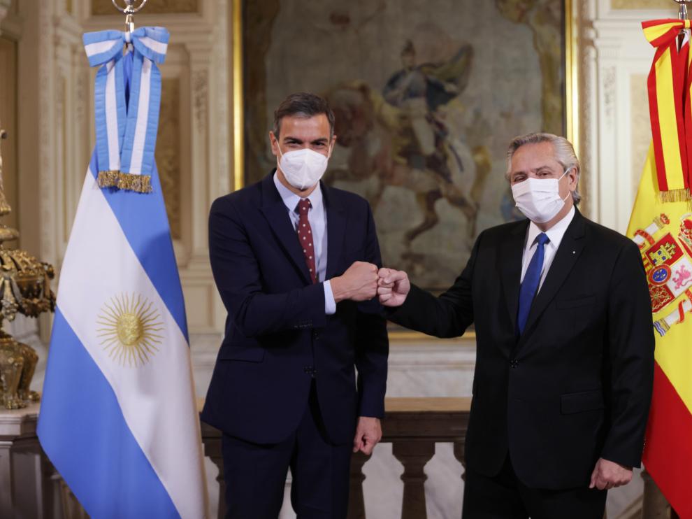 Pedro Sánchez y Fernández en la Casa Rosada, Argentina