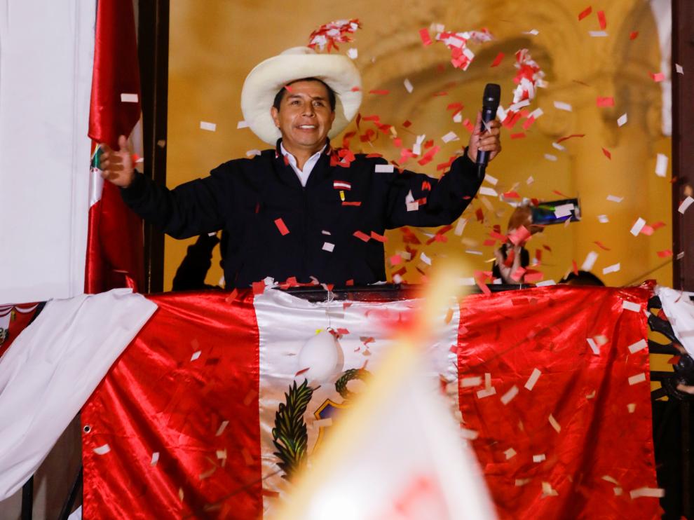 Pedro Castillo al proclamar su victoria