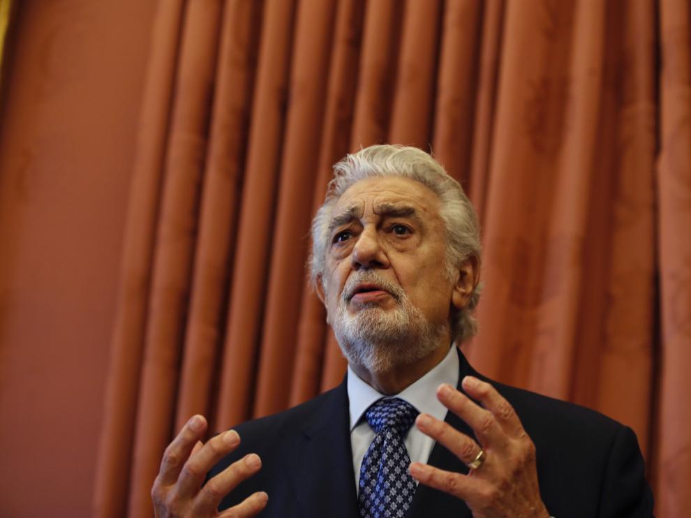 Plácido Domingo, este jueves, en un acto en el que una entidad le ha nombrado embajador honorario del patrimonio mundial de España.