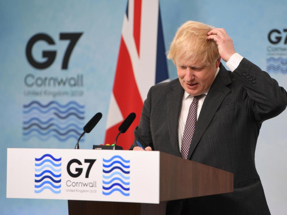 Boris Johnson, durante la rueda de prensa tras la cumbre del G-7.
