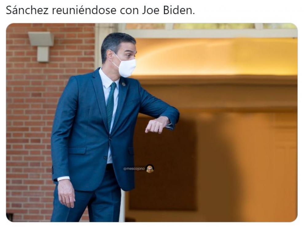 Lluvia de memes tras el brevísimo encuentro entre Sánchez y Biden