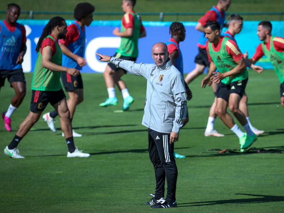 Roberto Martínez, en un entrenamiento de la selección belga en esta Eurocopa-.