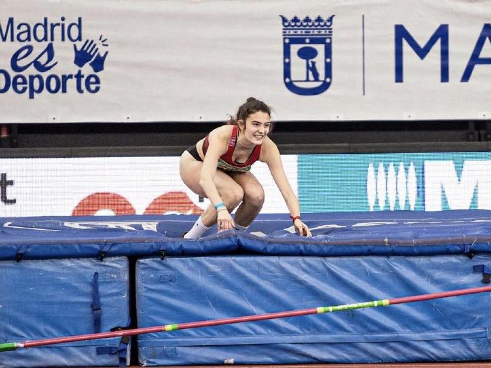 La aragonesa Gabriela Sanz, tras su salto en el Nacional de Getafe.