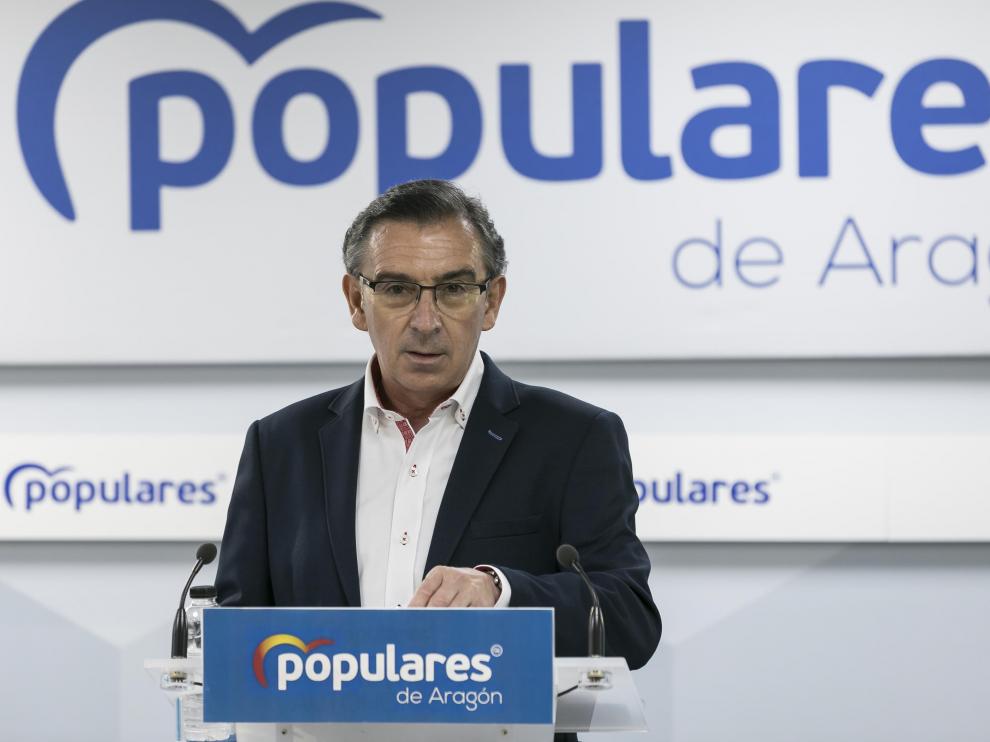 Luis María Beamonte, este miércoles en la sede del PP de Zaragoza.