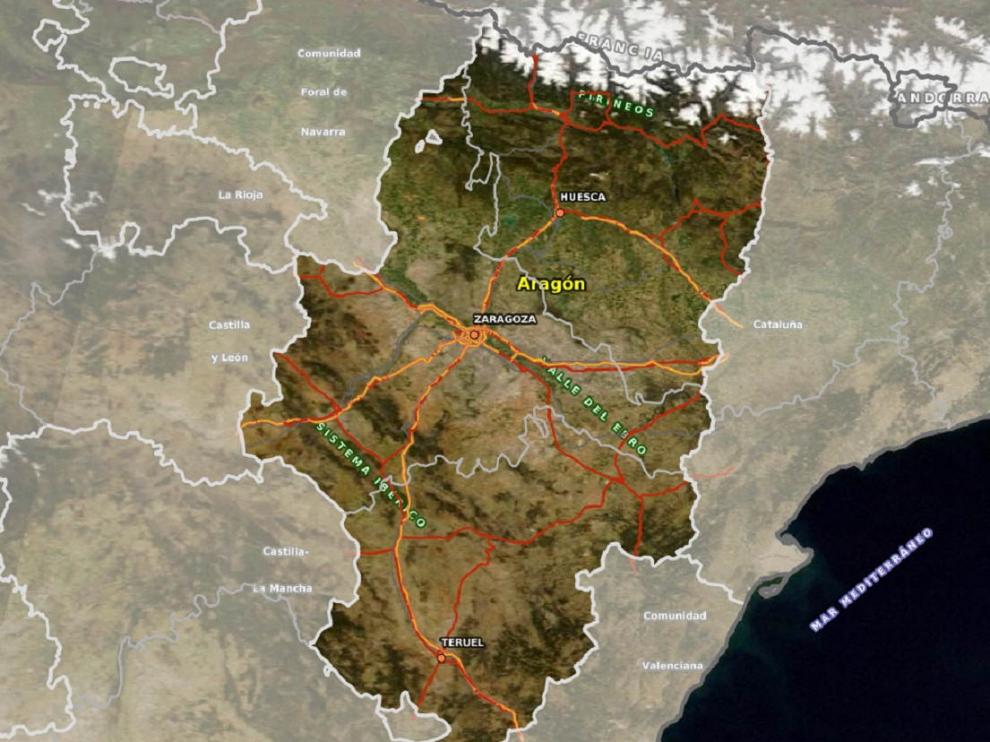 Mapa de los senderos turísticos en Aragón en el Visor 2D de IGEAR