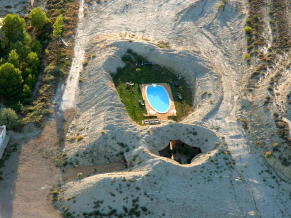 Vista aérea del hotel cueva de Tardienta-Monegros