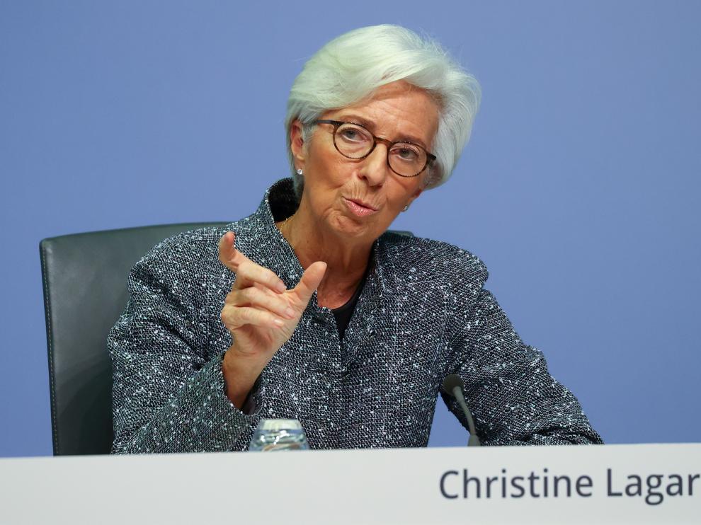 FILE PHOTO: European Central Bank (ECB) President Christine Lagarde gestures during a news conference on the outcome of the meeting of the Governing Council, in Frankfurt