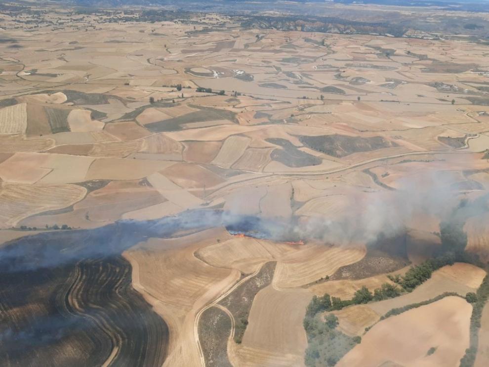 El fuego, que se ha propagado con rapidez por el fuerte viento de la zona de Bordalba