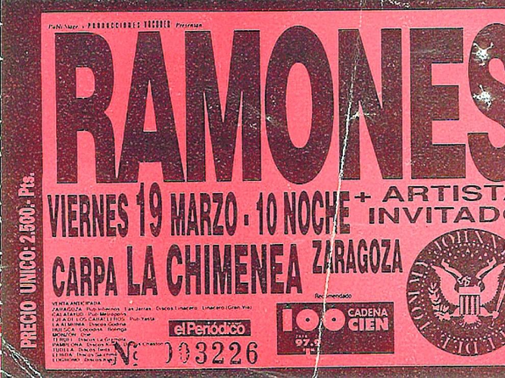 Entrada del concierto de Ramones en Zaragoza (1993)
