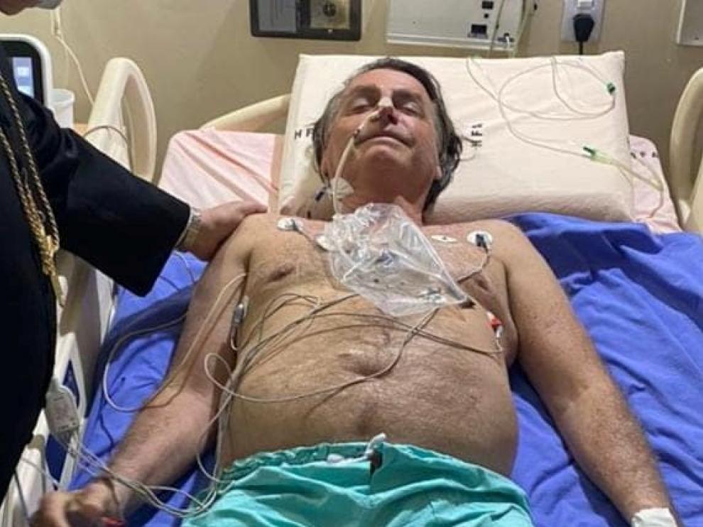 Brazil's President Jair Bolsonaro at the armed forces hospital (HFA) in Brasilia