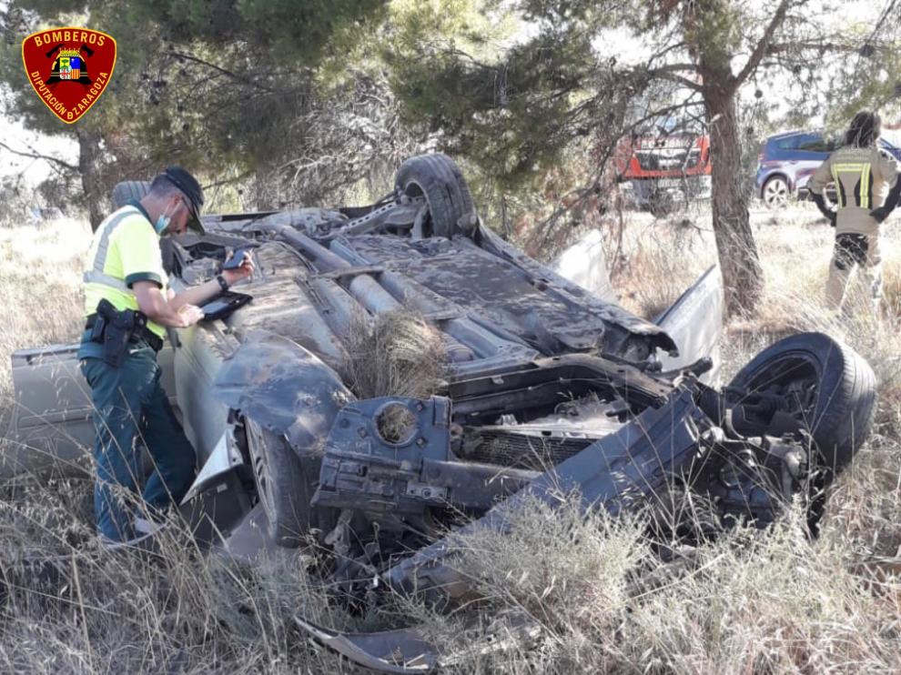 Un herido tras volcar un coche en la A-222 a la altura de Belchite