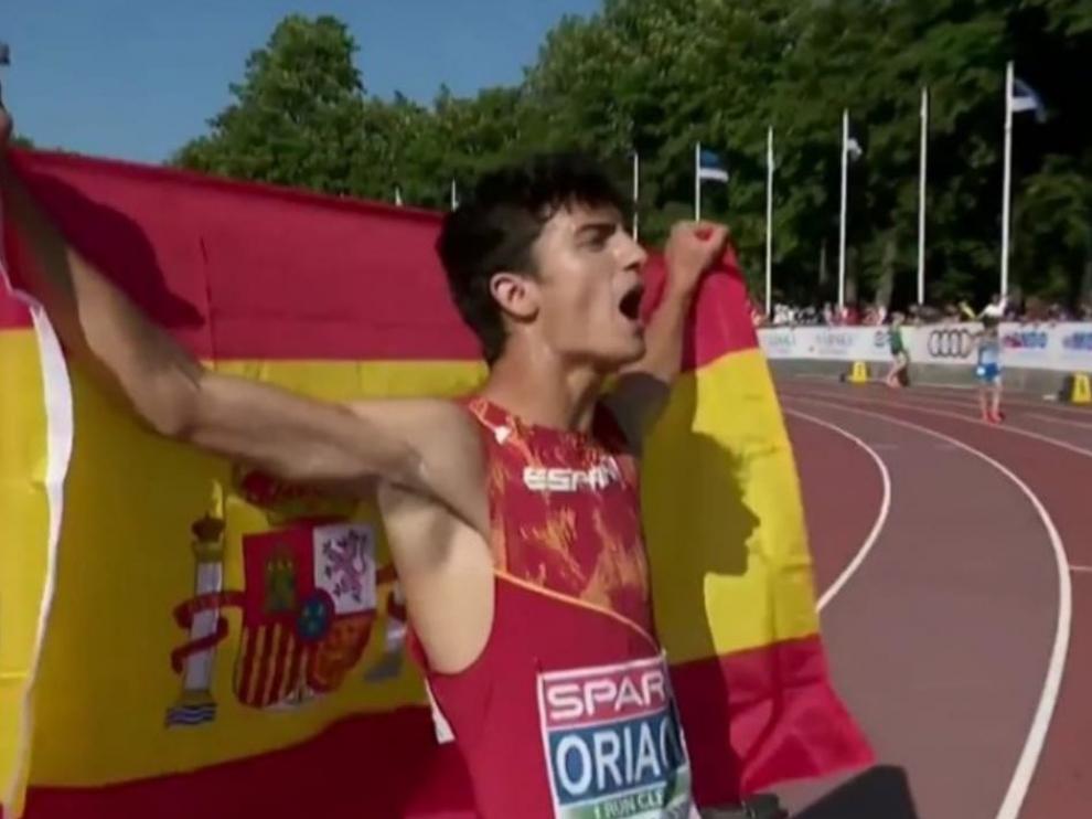 Pol Oriach, nada más conquistar el título europeo en los 3.000 obstáculos.