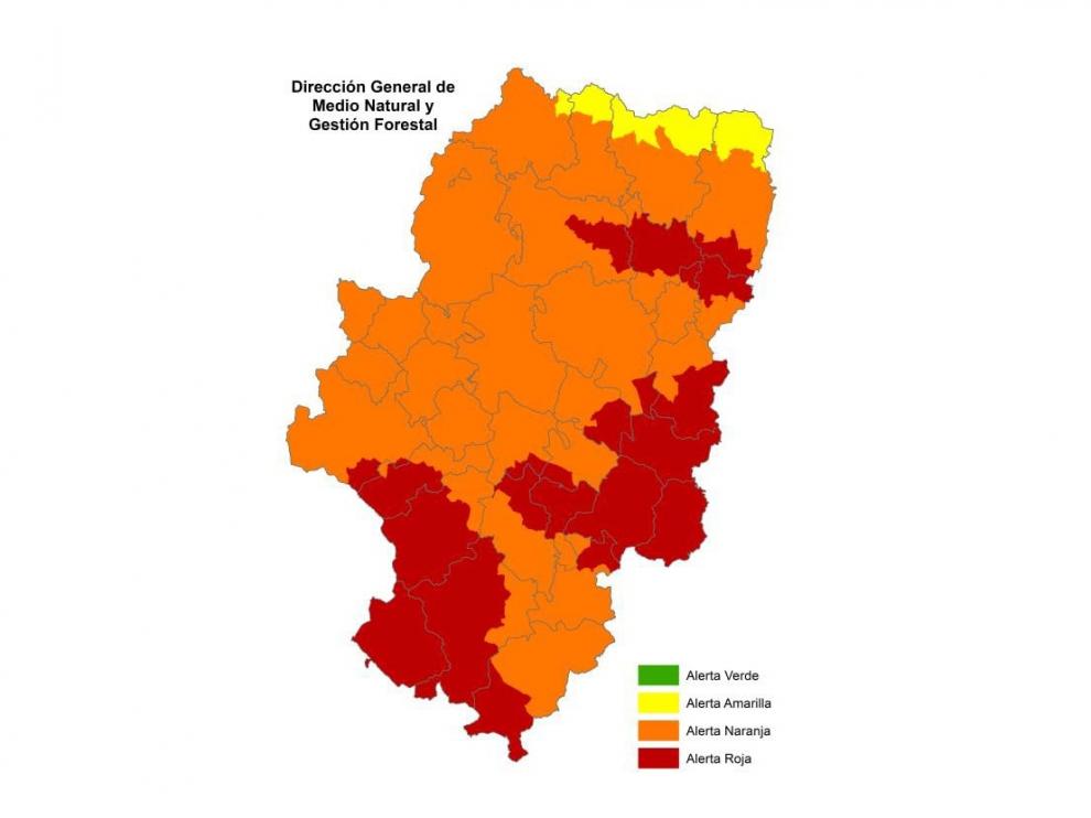 Alerta roja de peligro de incendios forestales en Aragón.