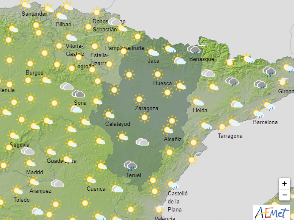 Predicción del tiempo en Aragón para esta tarde.