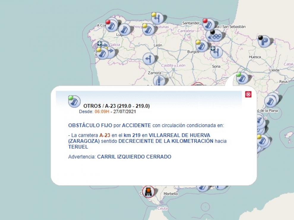 Accidente de tráfico en la A-23, a la altura de Villarreal de Huerva.