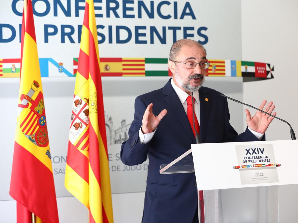 Comparecencia de Javier Lambán tras la Conferencia de Presidentes celebrada este viernes en Salamanca.