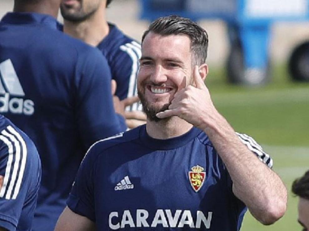 Mathieu Peybernes, en uno de sus últimos entrenamientos con el Real Zaragoza en la liga pasada, a final de mayo.