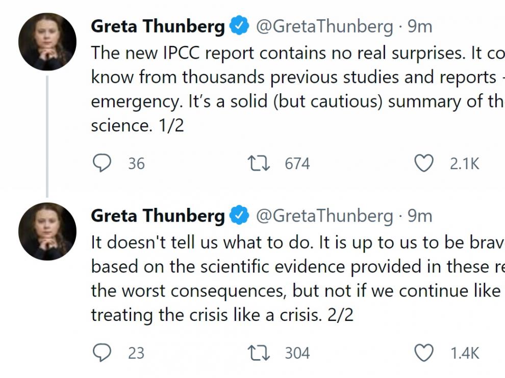 A tweet by climate activist Greta Thunberg