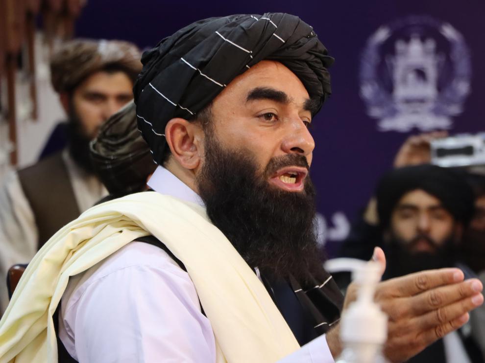 Taliban spokesman Zabiullah Mujahid press conference in Kabul