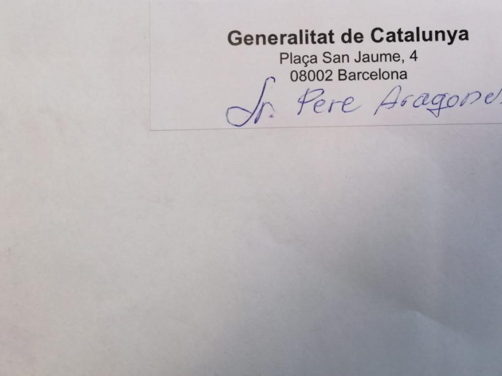 Carta dirigida a Pere Aragonès.