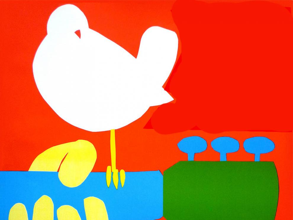 Una paloma y una guitarra: paz y música, los dos emblemas de Woodstock