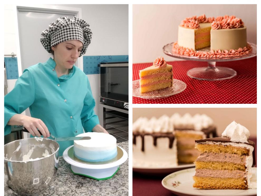 Lucía Usieto y algunas de sus tartas.
