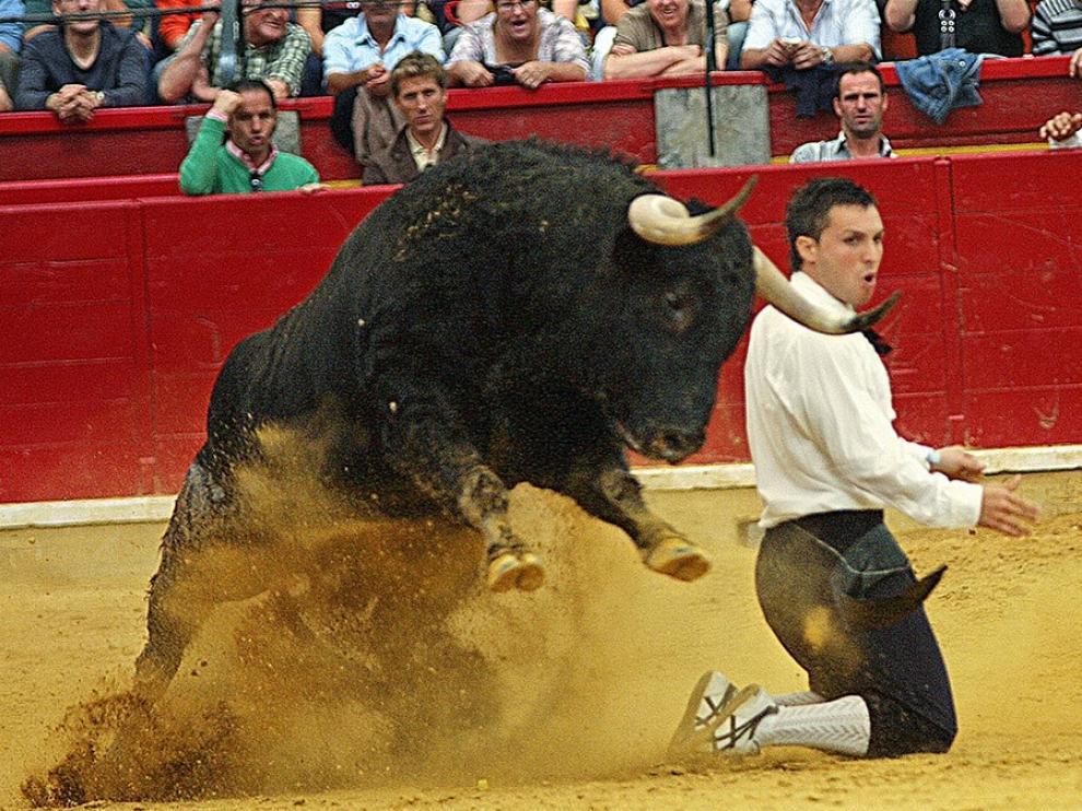 David Cortés, en su clásico quiebro rodilla en tierra.
