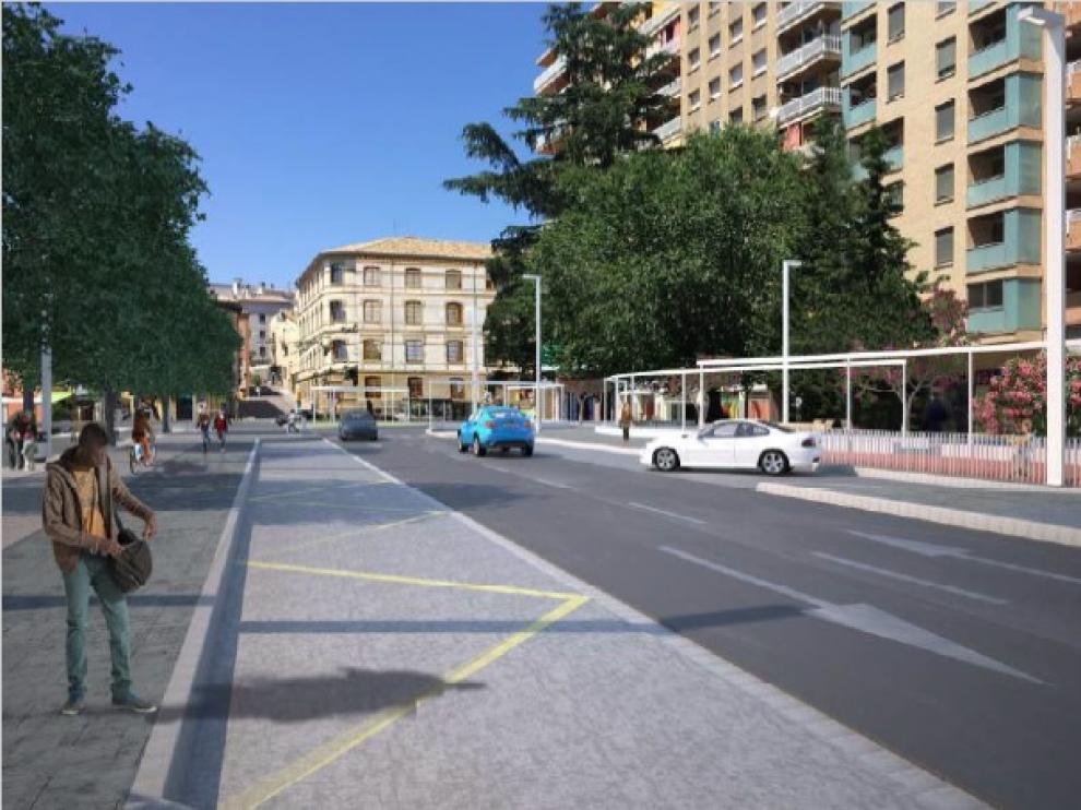 Recreación de cómo quedará el paseo Ramón y Cajal de Huesca tras la tercera fase de urbanización.