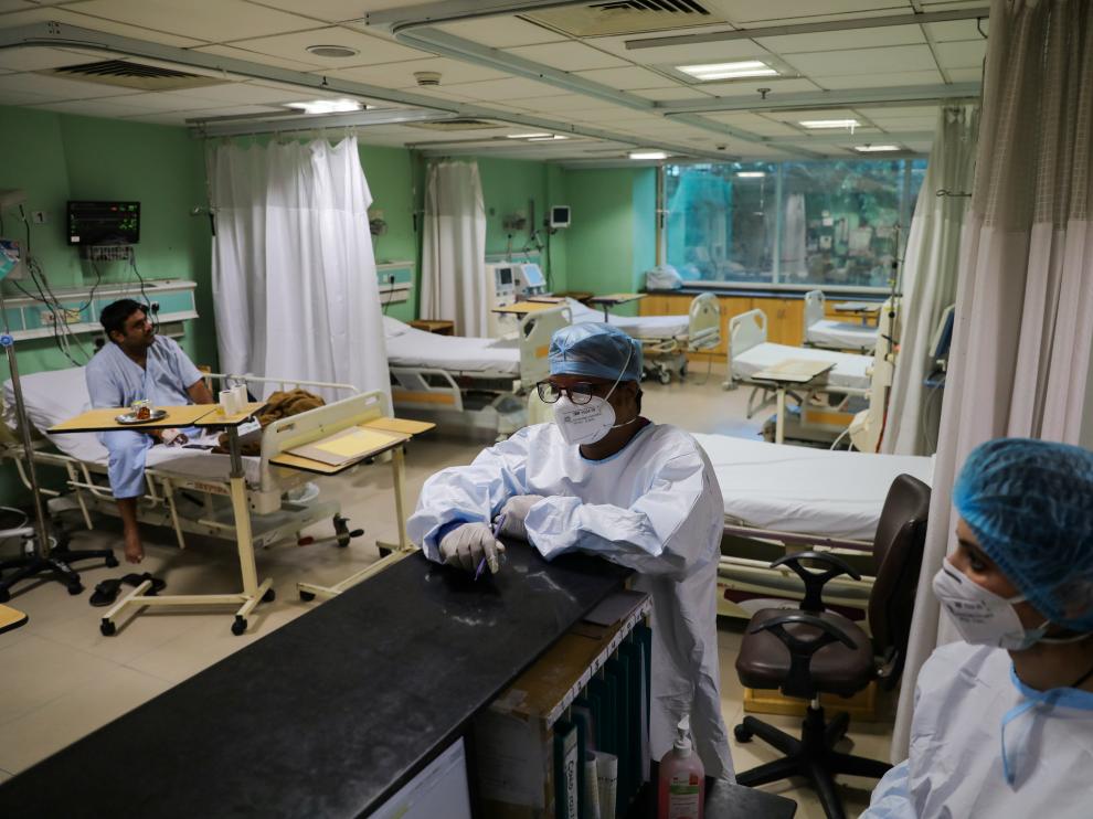 Healthcare workers are seen inside a ward for coronavirus disease (COVID-19) patients at Sir Ganga Ram Hospital in New Delhi