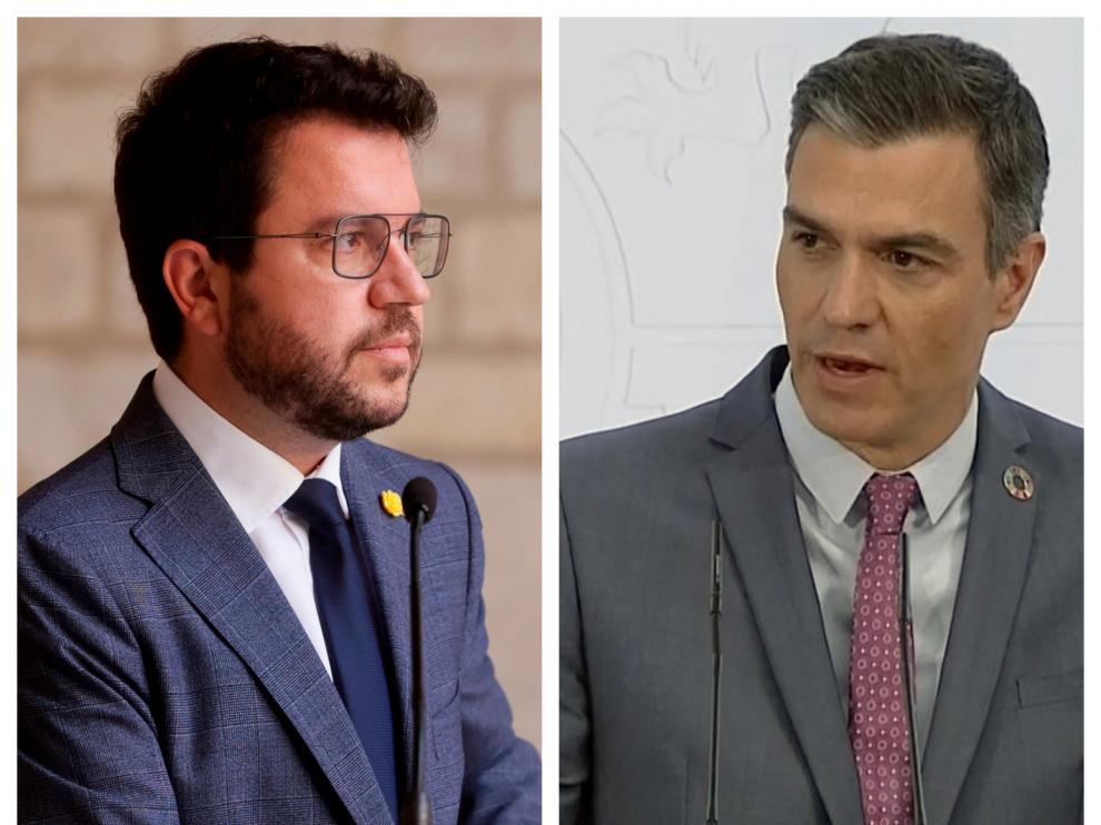 Combo de imágenes de Pere Aragonès y Pedro Sánchez