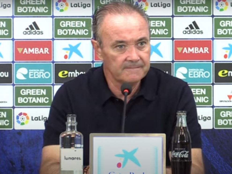 Juan Ignacio Martínez 'Jim', en la sala de prensa de La Romareda, al término del partido Real Zaragoza-Real Sociedad B, con 1-1 en el marcador.