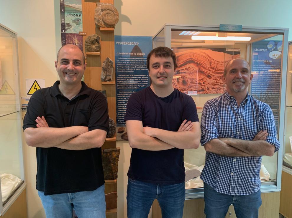 De izquierda a derecha, Ignacio Arenillas, Vicente Gilabert y José Antonio Arz, investigadores del Instituto Universitario de Investigación en Ciencias Ambientales de Aragón (IUCA-Universidad de Zaragoza).