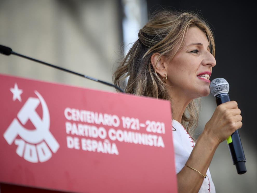 La vicepresidenta segunda del Gobierno y ministra de Trabajo y Economía Social, Yolanda Díaz, en la fiesta del centenario del PCE