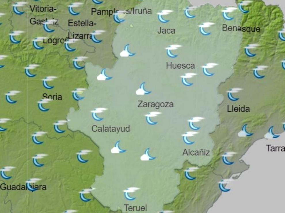Mapa del tiempo en Aragón.