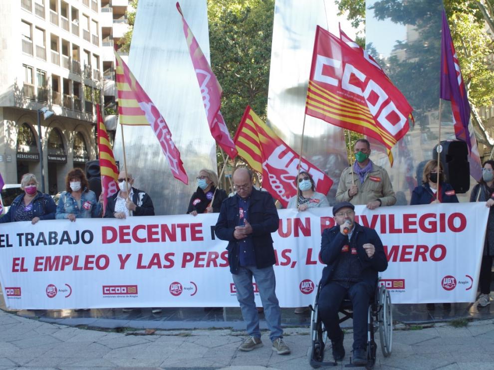 Concentración de esta protesta esta mañana en Zaragoza.