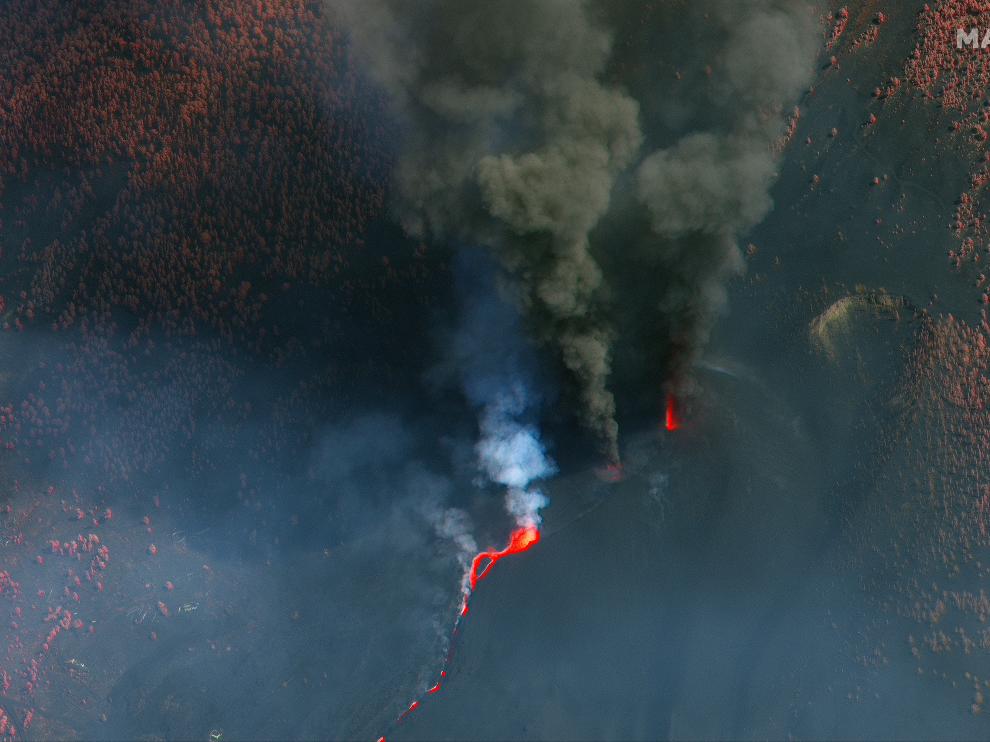 Satellite view of Cumbre Vieja volcano