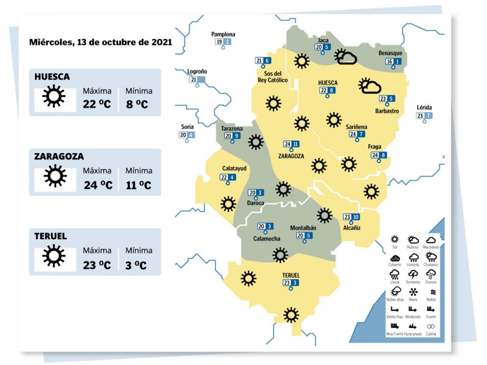 Mapa del tiempo en Aragón para este 13 de octubre