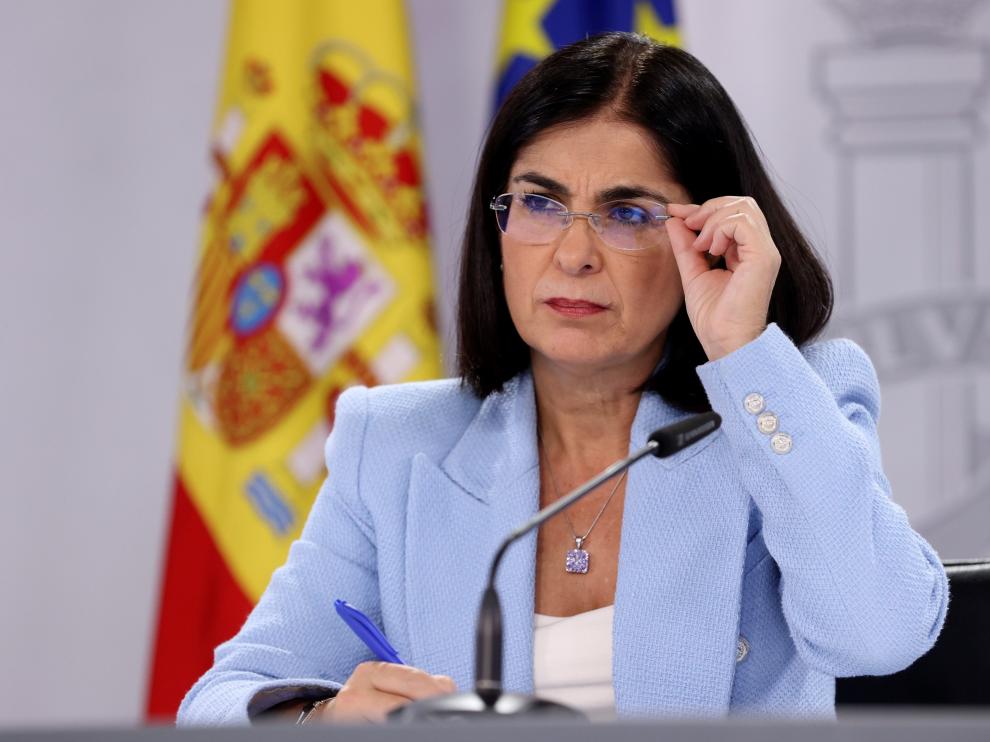 La ministra de Sanidad, Carolina Darias, en la rueda de prensa tras la reunión del Consejo Interterritorial del Sistema Nacional de Salud este miércoles en Madrid.