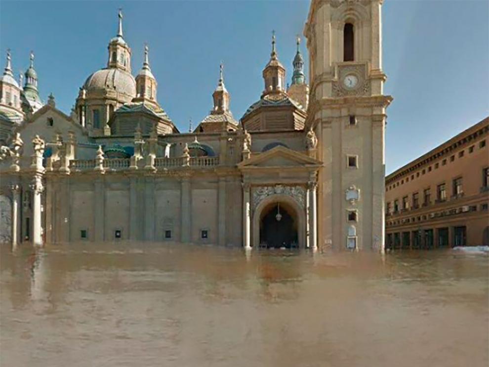 Imagen de la plaza del Pilar bajo las aguas