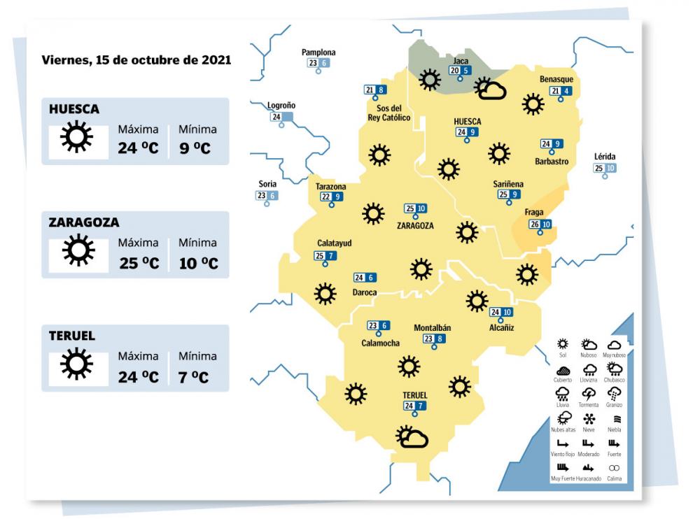 Mapa del tiempo en Aragón el 15 de octubre de 2021