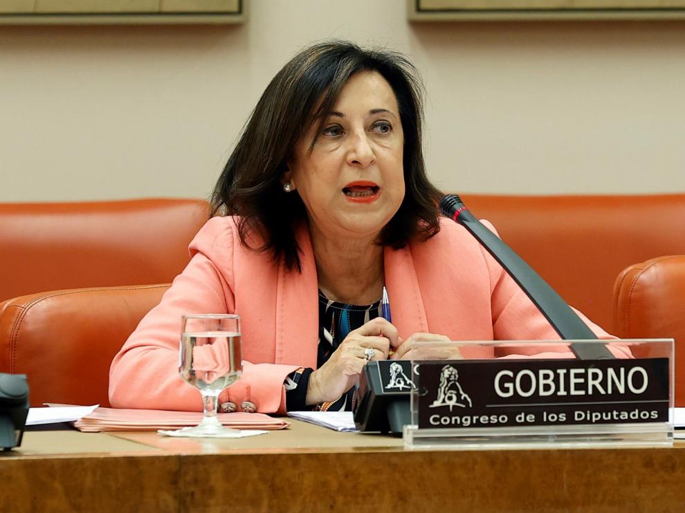 La ministra de Defensa, Margarita Robles, en la Comisión de Defensa.