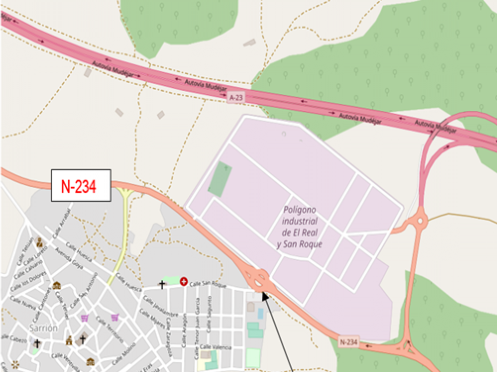Plano del tramo de la N-234 que se mejorará a su paso por Sarrión.