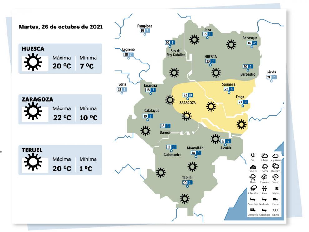 Mapa del tiempo en Aragón del día 26 de octubre de 2021