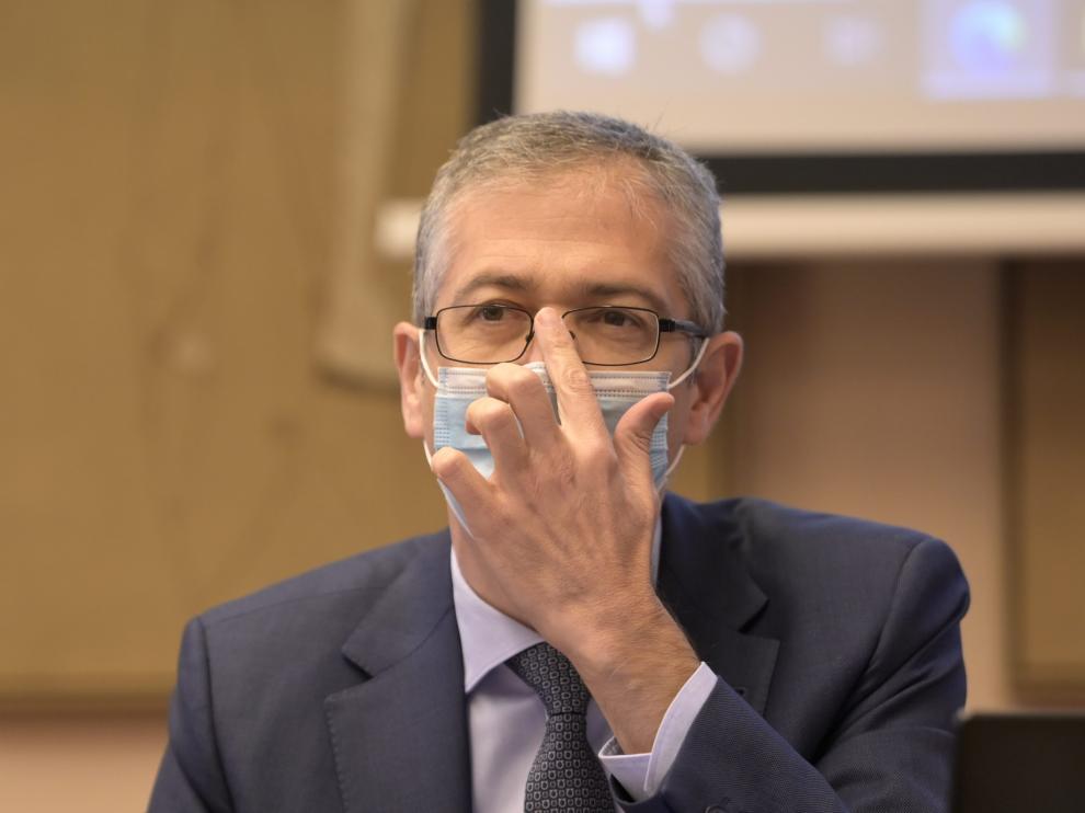 El gobernador del Banco de España, Pablo Hernández de Cos, ante la comisión de Presupuestos del Congreso.