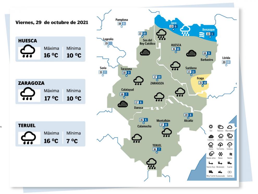 Mapa del tiempo en Aragón del 29 de octubre de 2021