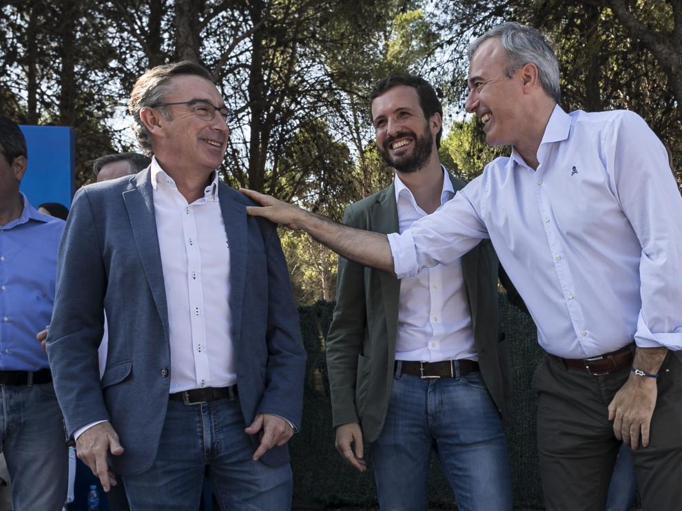 Beamonte, Casado y Azcón, en septiembre de 2019, durante el día del afiliado del PP-Aragón