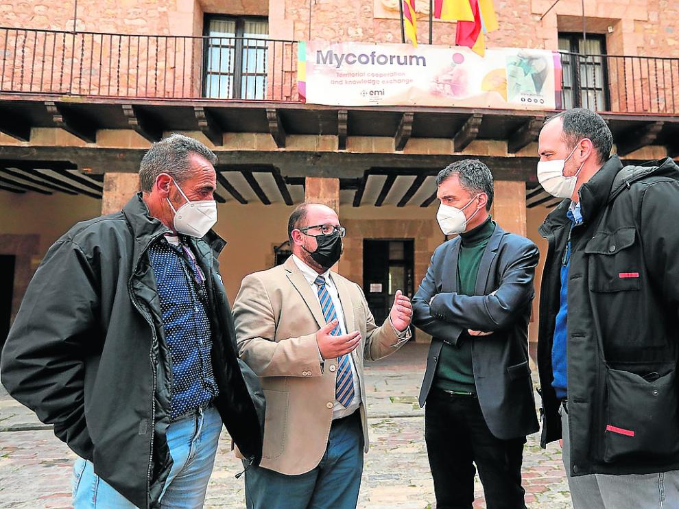 El presidente de la Comunidad de Albarracín, Benito Lacasa; el vicepresidente de la DPT, Alberto Izquierdo; el técnico del CITA Fernando Martín; y el secretario del  EMI, Joaquín Latorre.